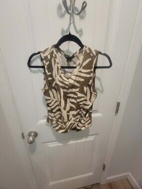 Santuary Sz M Tropical Leaf Print Sleeveless Tank Top Brownish Army Green Color